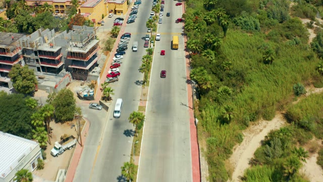 SAN JOSE DEL CABO BCS MEXICO-2021: Overhead View of Road Traffic and Construction Site