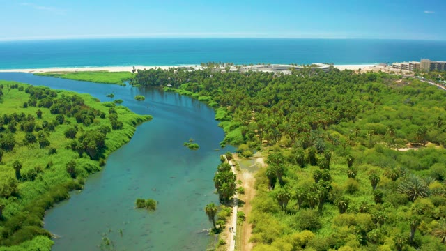 SAN JOSE DEL CABO BCS MEXICO-2021: River Meandering Through Lush Greenery to Ocean