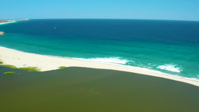 SAN JOSE DEL CABO ESTUARY BCS MEXICO-2021: Waves Breaking on Sandy Shore with Lagoon