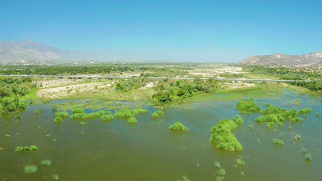 SAN JOSE DEL CABO ESTUARY BCS MEXICO-2021: Flooded Landscape with Green Vegetation Patches