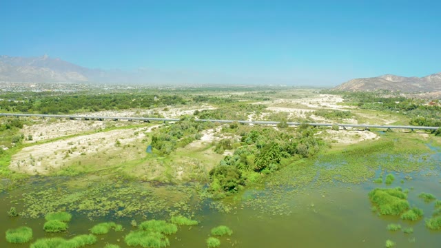 SAN JOSE DEL CABO ESTUARY BCS MEXICO-2021: Wetland and Bridge During Aerial Flight