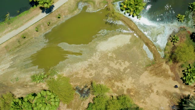 SAN JOSE DEL CABO ESTUARY BCS MEXICO-2021: Pond Water Level Dropping, Exposing Muddy Bottom