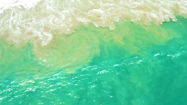SAN JOSE DEL CABO ESTUARY BCS MEXICO-2021: Overhead View of Breaking Ocean Wave and Turquoise Water