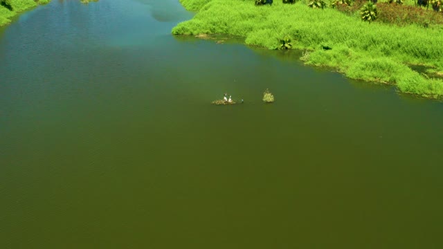 SAN JOSE DEL CABO ESTUARY BCS MEXICO-2021: Small Boat with People Navigating a River