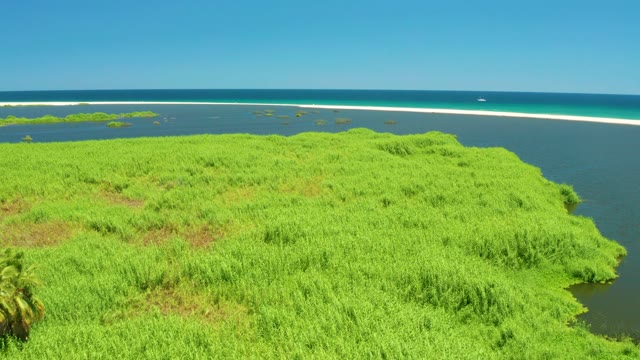 SAN JOSE DEL CABO ESTUARY BCS MEXICO-2021: Coastal Grassy Island with Ocean and Sandbar