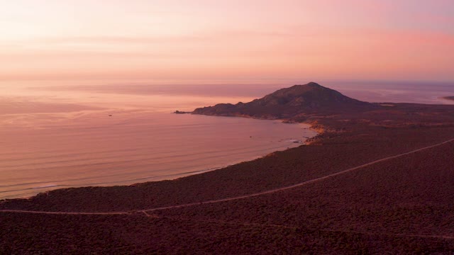 CABO PULMO BCS MEXICO-2021: Coastal Road and Mountain at Sunset