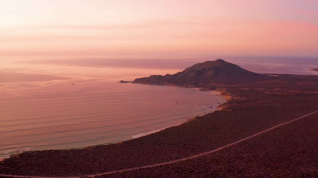 CABO PULMO BCS MEXICO-2021: Coastal Sunset with Mountain and Road
