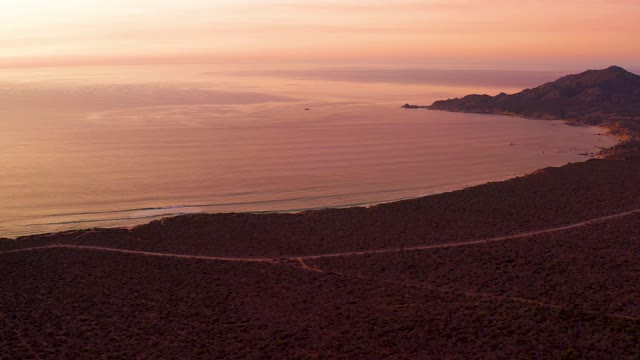 CABO PULMO BCS MEXICO-2021: Winding Coastal Road at Sunset with Ocean and Hills