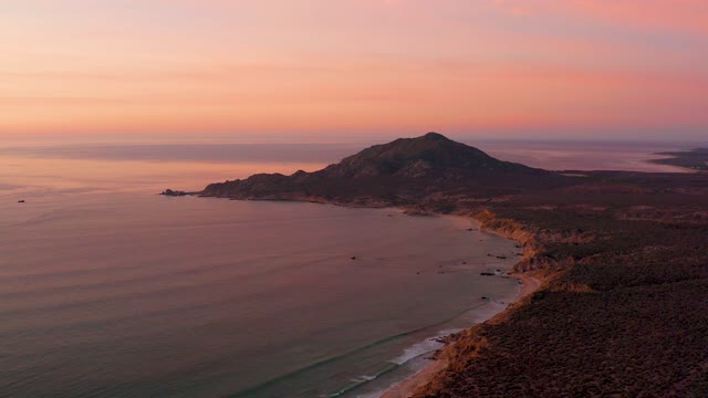 CABO PULMO BCS MEXICO-2021: Coastal Sunset with Calm Ocean and Distant Hill