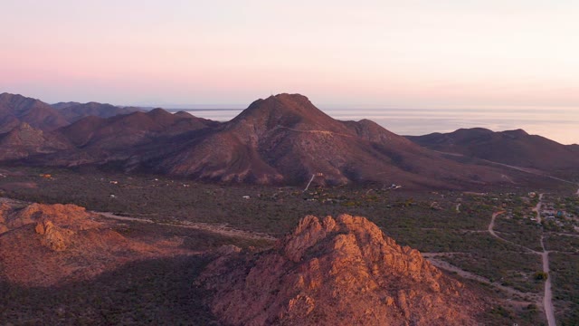 CABO PULMO BCS MEXICO-2021: Sunset over Desert Mountains with Shifting Shadows