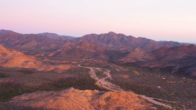 CABO PULMO BCS MEXICO-2021: Car Driving on Desert Road with Mountain Ranges