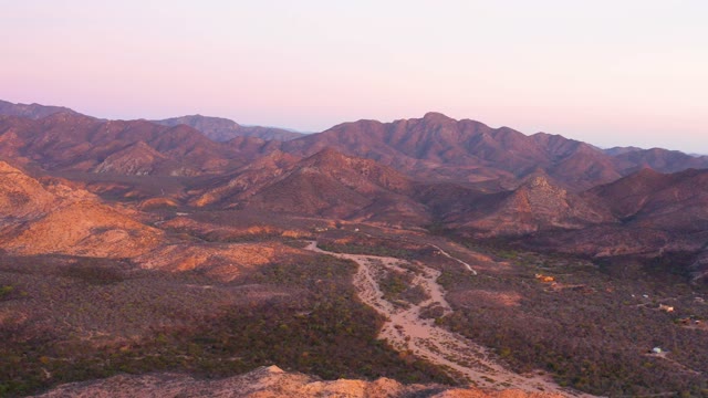 CABO PULMO BCS MEXICO-2021: Desert Mountain Valley at Sunset Aerial