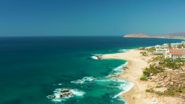HILTON LOS CABOS MEXICO-2021: Waves Crashing on Rocky Shoreline and Sandy Beach