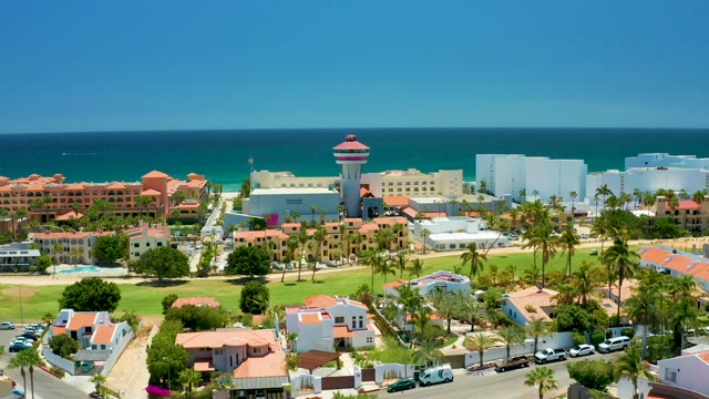 SAN JOSE DEL CABO BCS MEXICO-2021: Panning View of Coastal Resort and Ocean Frontage