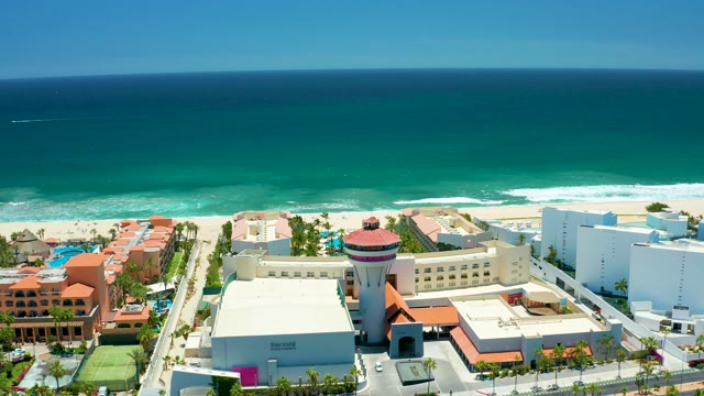 SAN JOSE DEL CABO BCS MEXICO-2021: Aerial Pan of Resort and Ocean