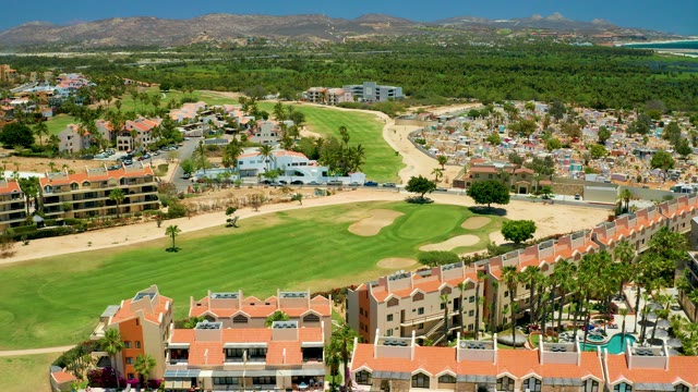 SAN JOSE DEL CABO BCS MEXICO-2021: Aerial Pan of Golf Course and Residential Area