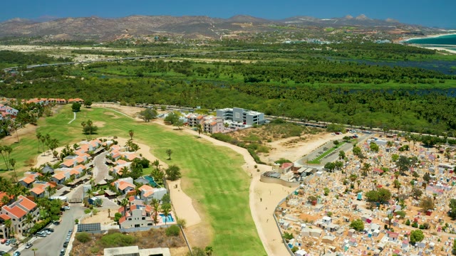 SAN JOSE DEL CABO BCS MEXICO-2021: Aerial Pan of Golf Course and Residential Neighborhood