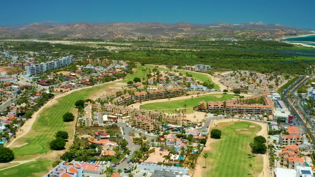 SAN JOSE DEL CABO BCS MEXICO-2021: Aerial Pan of Golf Course and Residential Area