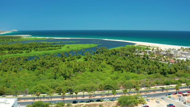 SAN JOSE DEL CABO BCS MEXICO-2021: Coastal Road with Lagoon and Sandy Beach