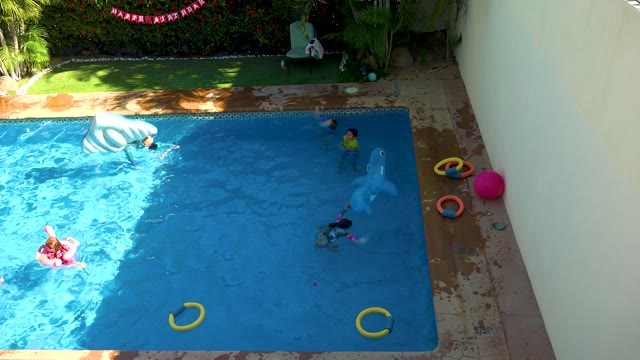 SAN JOSE DEL CABO BCS MEXICO-2020: Backyard Pool with Children Swimming and Playing