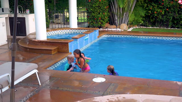 SAN JOSE DEL CABO BCS MEXICO-2020: Children Playing and Exiting a Residential Pool