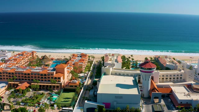 SAN JOSE DEL CABO MEXICO-2020: Resort Buildings Along Ocean Shoreline
