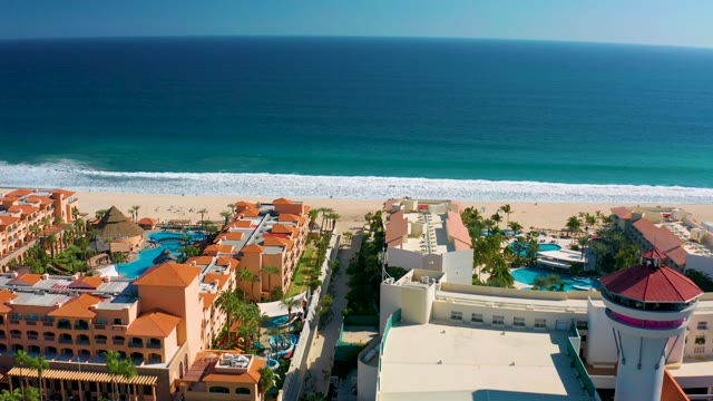 SAN JOSE DEL CABO MEXICO-2020: Panning View of Beach Resort and Ocean Frontage