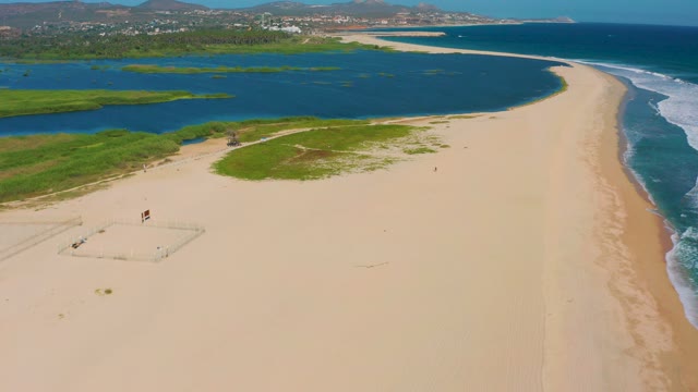 SAN JOSE DEL CABO MEXICO-2020: Sandy Beach with Lagoon and Ocean, People Moving