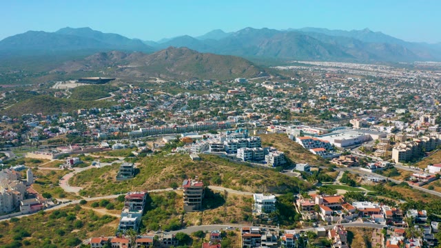 SAN JOSE DEL CABO MEXICO-2020: Aerial Pan of Urban Area and Hills