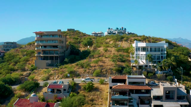 SAN JOSE DEL CABO MEXICO-2020: Hillside Residential Area with Aerial Descent