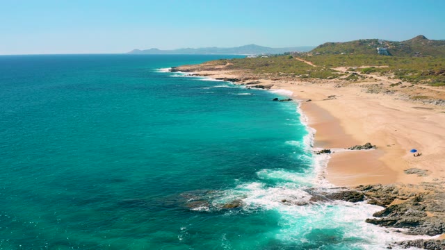 EAST CAPE BCS MEXICO-2020: Waves Crashing on Sandy Beach From Aerial Perspective