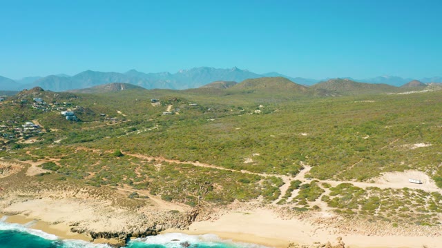 EAST CAPE BCS MEXICO-2020: Aerial Ascent Over Coastal Hills and Shore