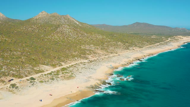 EAST CAPE BCS MEXICO-2020: Beachgoers and Umbrellas Shifting on Sandy Coast