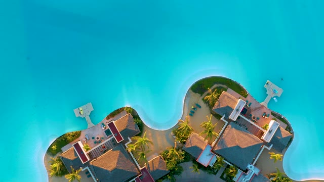 Tropical Island with Houses and Docks, Overhead View