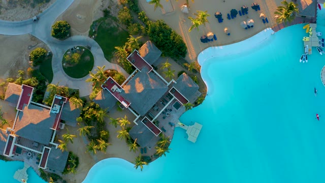 Resort Buildings, Pool, and Palm Trees From Above
