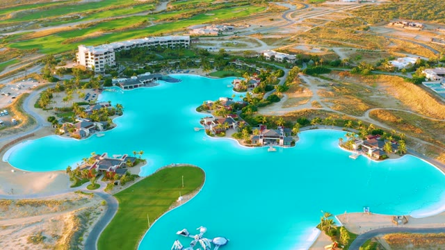 Desert Lagoon with Island Homes and Building