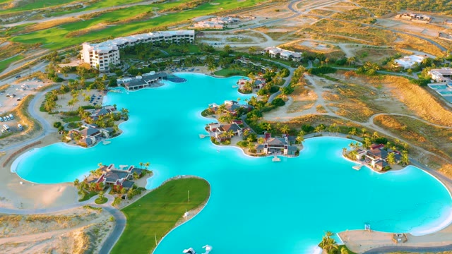 Artificial Lake with Island Homes and Shifting Building View