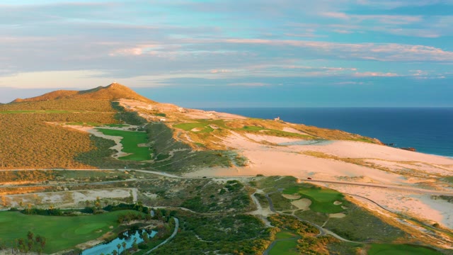 Coastal Dunes and Green Fields by the Ocean