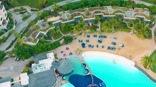 DIAMANTE CABO SAN LUCAS BCS MEXICO-2020: Aerial Pan of Resort Pool and Beach