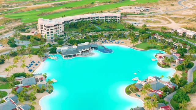 DIAMANTE CABO SAN LUCAS BCS MEXICO-2020: Large Turquoise Resort Pool and Surrounding Buildings
