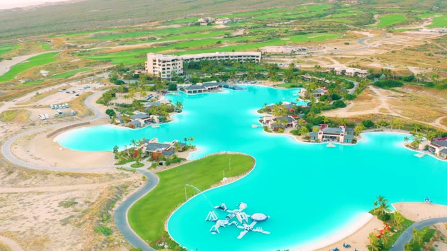 DIAMANTE CABO SAN LUCAS BCS MEXICO-2020: Water Park Lagoon with Blue Pool and Resort Buildings