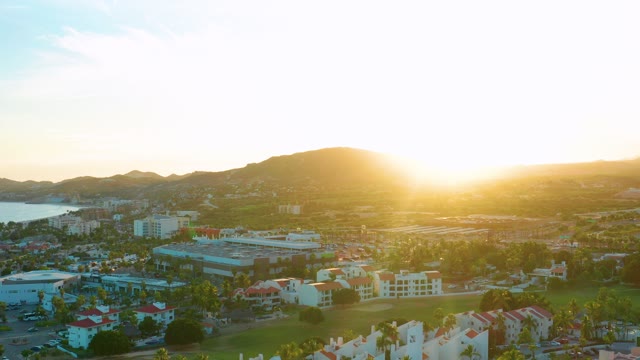 SAN JOSE DEL CABO BCS MEXICO-2020: Coastal City Sunset with Panning Aerial View