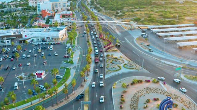 SAN JOSE DEL CABO BCS MEXICO-2020: Traffic at a City Intersection From Above