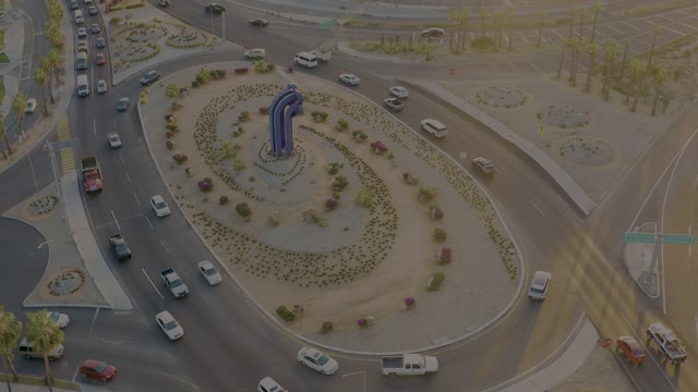 SAN JOSE DEL CABO BCS MEXICO-2020: Vehicles Circulating Around a Central Traffic Island
