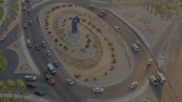 SAN JOSE DEL CABO BCS MEXICO-2020: Vehicles Circulating Around a Traffic Roundabout