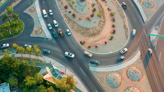 SAN JOSE DEL CABO BCS MEXICO-2020: Vehicles Circulating Around a Traffic Roundabout