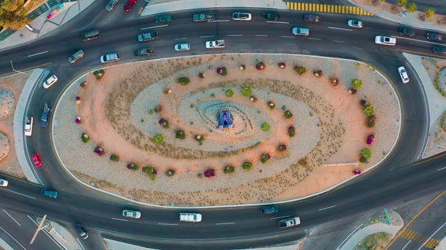 SAN JOSE DEL CABO BCS MEXICO-2020: Vehicles Circulating Around a Multi-lane Roundabout