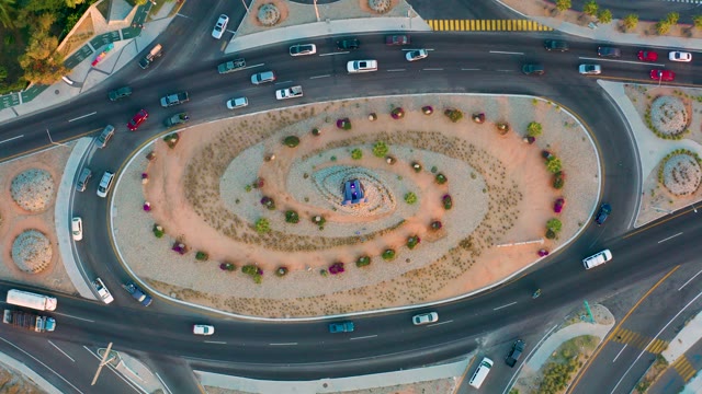 SAN JOSE DEL CABO BCS MEXICO-2020: Vehicles Moving Around a Multi-lane Traffic Circle