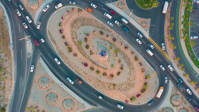 SAN JOSE DEL CABO BCS MEXICO-2020: Vehicles Circulating Around a Multi-Lane Roundabout
