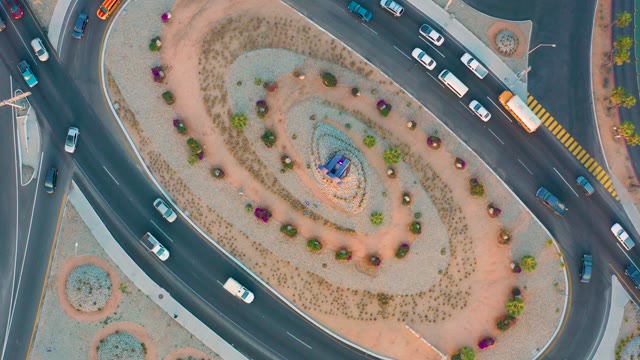 SAN JOSE DEL CABO BCS MEXICO-2020: Roundabout Traffic Flow From Above